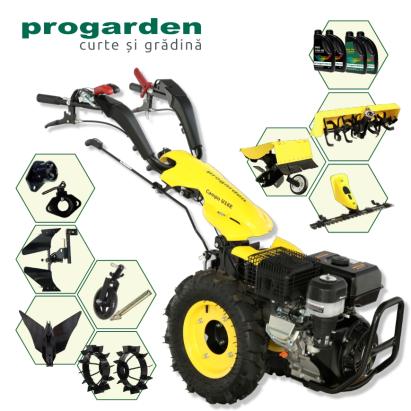 Motocultor ProGARDEN Campo U16E 14CP cu freza, bara cosire si pluguri