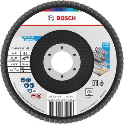 Disc lamelar Bosch X451 pentru slefuire metal, 125 mm, 22,23 mm, G80