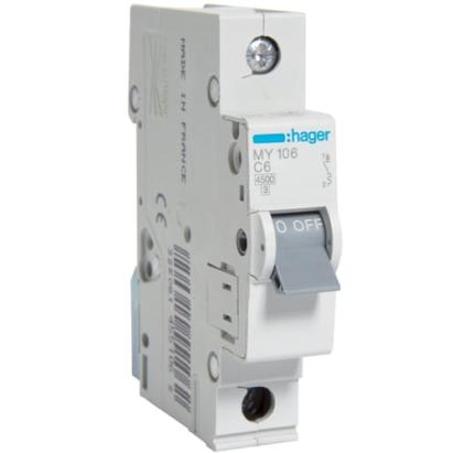 Intrerupator automat Hager MY106 6A 4.5kA, 1P, curba C, sina DIN