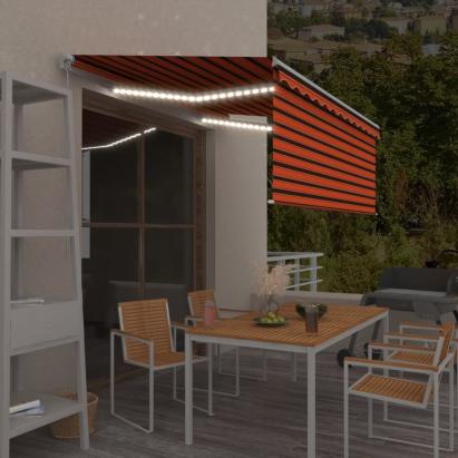 Copertină retractabilă manual stor&LED portocaliu&maro 3x2,5 m   GartenMobel Dekor