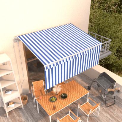 Copertină retractabilă automat cu stor, albastru & alb, 3x2,5 m GartenMobel Dekor
