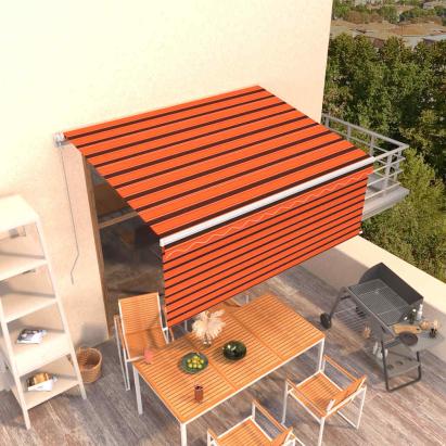 Copertină retractabilă manual cu stor portocaliu&maro 3,5x2,5 m   GartenMobel Dekor