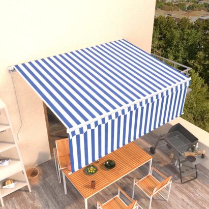 Copertină retractabilă manual cu stor, albastru&alb, 4x3 m GartenMobel Dekor