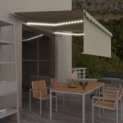 Copertină retractabilă manual cu stor & LED, crem, 4x3 m GartenMobel Dekor