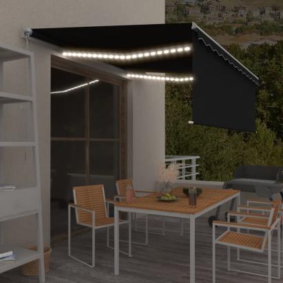Copertină retractabilă manual cu stor & LED, antracit, 4x3 m GartenMobel Dekor
