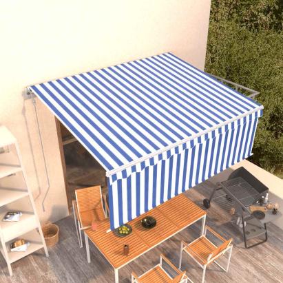 Copertină retractabilă automat cu stor, albastru & alb, 4x3 m  GartenMobel Dekor