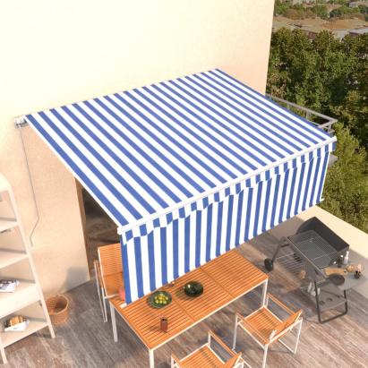 Copertină retractabilă manual cu stor, albastru&alb, 4,5x3 m GartenMobel Dekor
