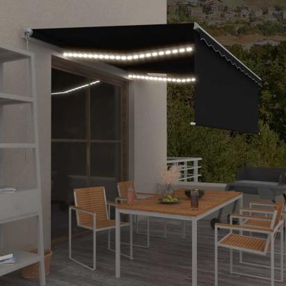 Copertină retractabilă manual cu stor&LED, antracit, 4,5x3 m GartenMobel Dekor