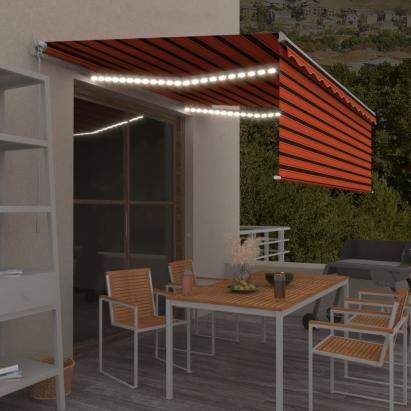 Copertină retractabilă manual stor&LED portocaliu&maro, 4,5x3 m GartenMobel Dekor