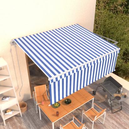 Copertină retractabilă automat cu stor, albastru&alb, 4,5x3 m  GartenMobel Dekor