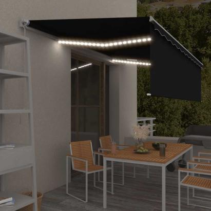 Copertină retractabilă manual cu stor&LED, antracit, 5x3 m GartenMobel Dekor