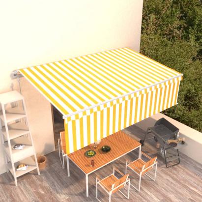 Copertină retractabilă automat cu stor, galben&alb, 5x3 m GartenMobel Dekor
