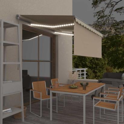Copertină retractabilă manual cu stor&LED, crem, 3x2,5 m   GartenMobel Dekor