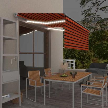 Copertină retractabilă manual stor&LED portocaliu&maro 3x2,5 m   GartenMobel Dekor