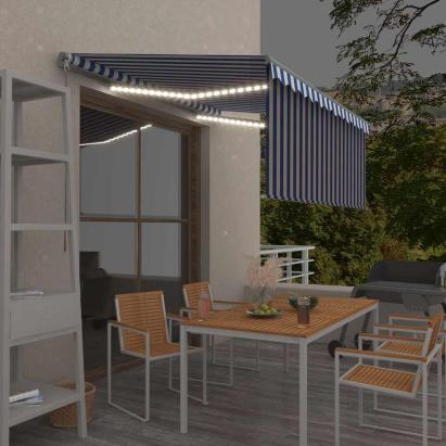 Copertină retractabilă manual cu stor&LED albastru&alb 3,5x2,5m GartenMobel Dekor