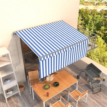 Copertină retractabilă automat cu stor, albastru&alb, 3,5x2,5 m GartenMobel Dekor