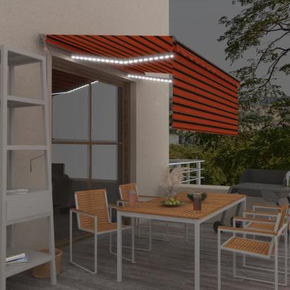 Copertină automat stor senzor vânt LED portocaliu&maro 3,5x2,5m GartenMobel Dekor