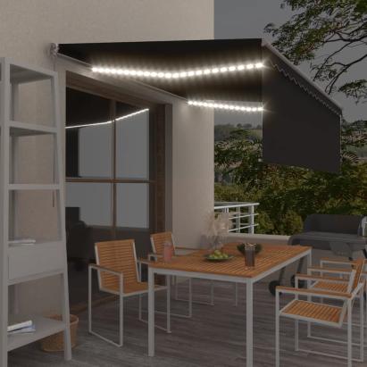 Copertină retractabilă manual cu stor & LED, antracit, 4x3 m GartenMobel Dekor