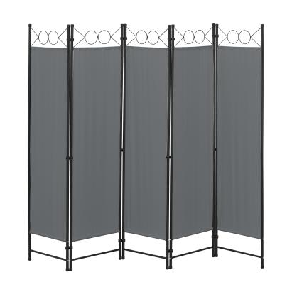 Paravan despărțitor pliabil Saragossa, 5 panouri, 200x171 cm, gri închis