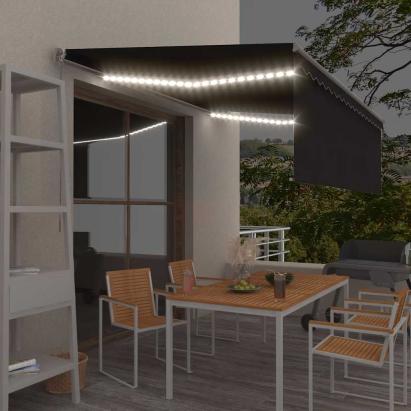 Copertină retractabilă manual cu stor&LED, antracit, 4,5x3 m GartenMobel Dekor