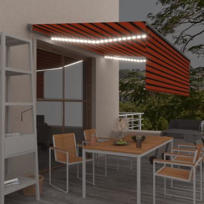 Copertină automată stor LED senzor vânt portocaliu&maro 4,5x3 m GartenMobel Dekor