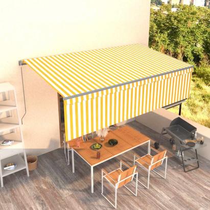 Copertină retractabilă manual cu stor, galben&alb, 5x3 m GartenMobel Dekor