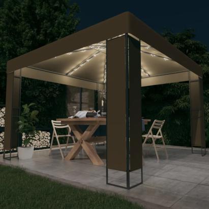 Pavilion cu acoperiș dublu & lumini LED, gri taupe, 3x3x2,7m GartenMobel Dekor