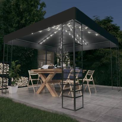 Pavilion de grădină cu șiruri de lumini LED, antracit, 3x3 m GartenMobel Dekor