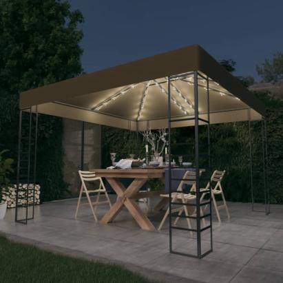 Pavilion de grădină cu șiruri de lumini LED, gri taupe 3x3m GartenMobel Dekor