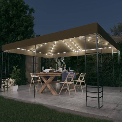 Pavilion cu șiruri de lumini LED, gri taupe, 3x4m GartenMobel Dekor