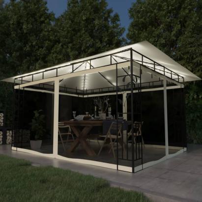 Pavilion cu plasă anti-țânțari & lumini LED crem 4x3x2,73m GartenMobel Dekor