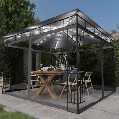 Pavilion cu plasă anti-țânțari&lumini LED, antracit, 3x3x2,73 m GartenMobel Dekor
