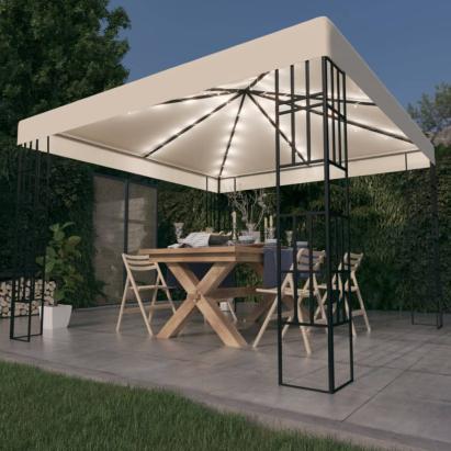 Pavilion cu șir de lumini LED, crem, 3x3 m GartenMobel Dekor