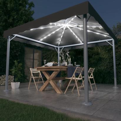 Pavilion cu șiruri de lumini LED, antracit, 300x300cm aluminiu GartenMobel Dekor