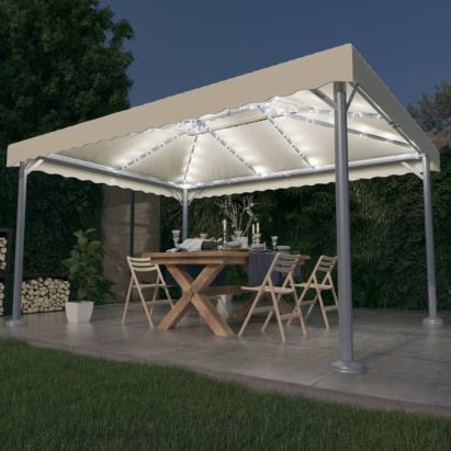 Pavilion cu șiruri lumini LED, crem, 400x300 cm, aluminiu GartenMobel Dekor