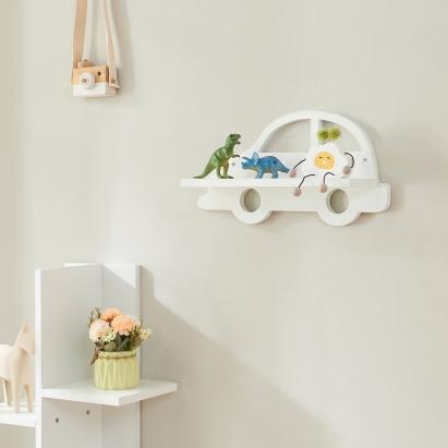 Raft de perete pentru copii Skanderborg, model mașină, alb, 40 cm