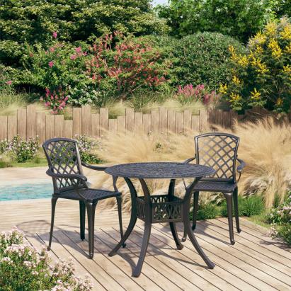 Set mobilier bistro, 3 piese, negru, aluminiu turnat GartenMobel Dekor