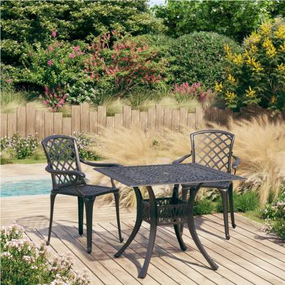 Set mobilier bistro, 3 piese, negru, aluminiu turnat GartenMobel Dekor