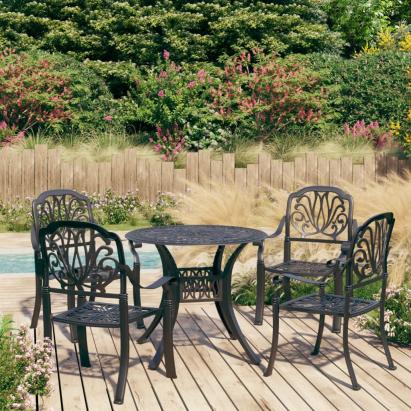 Set mobilier bistro, 5 piese, negru, aluminiu turnat GartenMobel Dekor