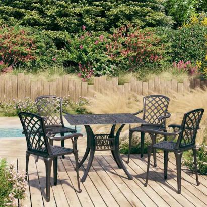 Set mobilier bistro, 5 piese, negru, aluminiu turnat GartenMobel Dekor
