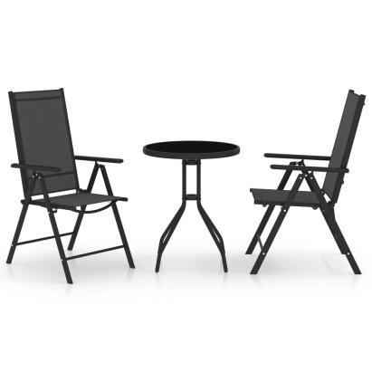 Set mobilier bistro, 3 piese, negru, aluminiu și textilenă GartenMobel Dekor