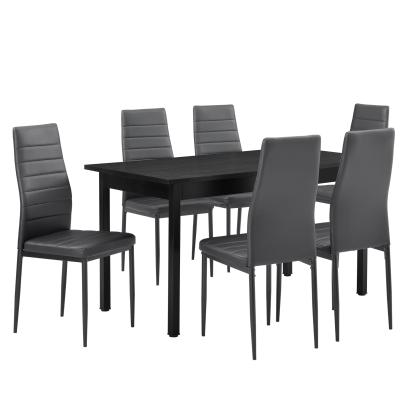 Set masă dining Bjerkvik cu 6 scaune gri, 140x60 cm, [en.casa]