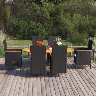 Set mobilier de grădină, 7 piese, negru, poliratan GartenMobel Dekor