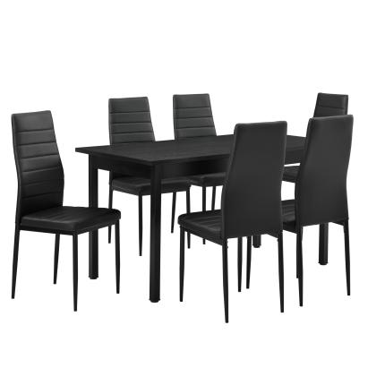 Set masă dining Bjerkvik cu 6 scaune negre, 140x60 cm