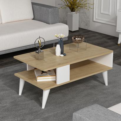 Couchtisch Lycksele 40x90x45 cm Eichenoptik /  Weiß [en.casa]