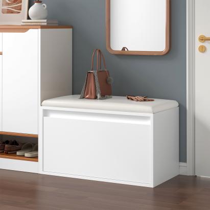Bancă pentru pantofi Degerfors 80x39x45 cm, albă, cu șezut tapițat