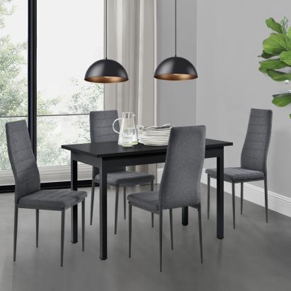 Set masă dining neagră 120x60 cm cu 4 scaune gri, Honningsvåg