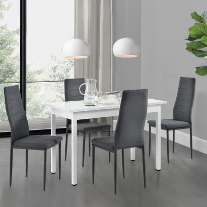 Set masă dining Honningsvåg alb 120x60 cm cu 4 scaune gri
