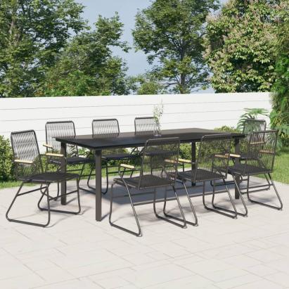 Set cu masă pentru grădină, 9 piese, negru, ratan PVC GartenMobel Dekor