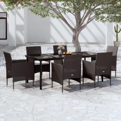 Set de masă pentru grădină, 7 piese, cu perne, negru GartenMobel Dekor